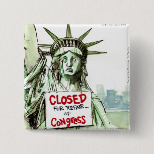 Lady Liberty Closed For Repair Of Congress Funny 15 Cm Square Badge