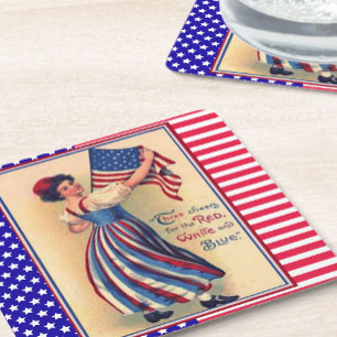 Lady Liberty Fourth of July Patriotic Flag Square Paper Coaster