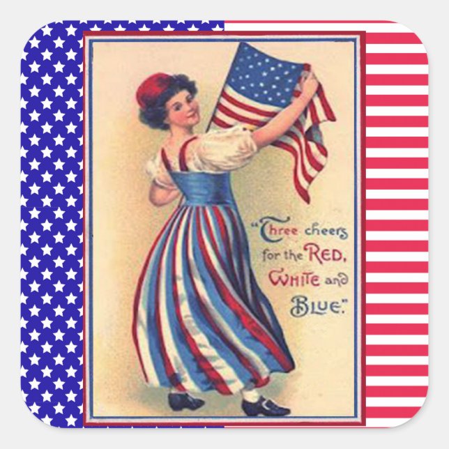 Lady Liberty Fourth of July Patriotic Flag Square Sticker (Front)