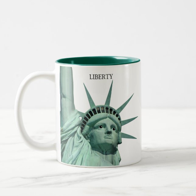 Lady Liberty on White Two-Tone Coffee Mug (Left)