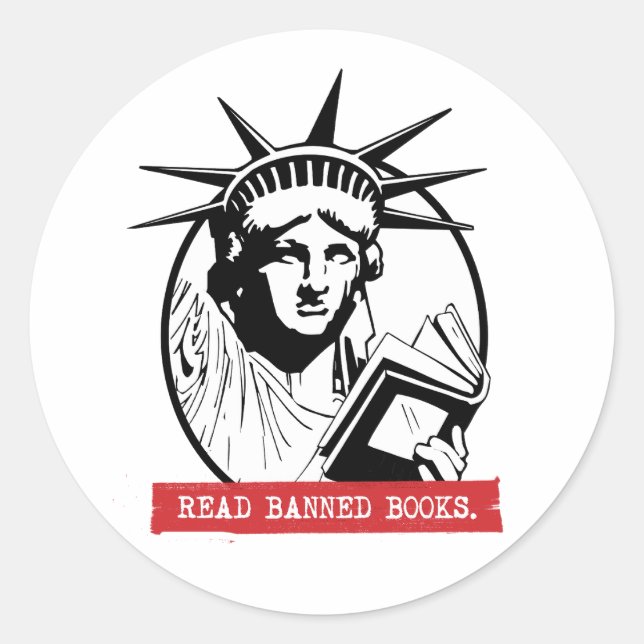 Lady Liberty Reads Banned Books Classic Round Sticker (Front)