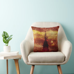 Lady Liberty red and yellow stars Cushion