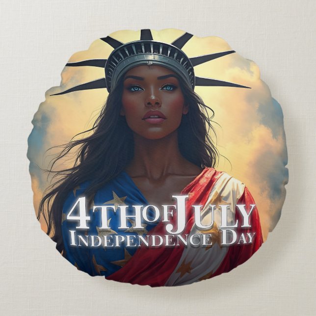 Lady Liberty Reimagined – A New Face of Freedom Round Cushion (Front)