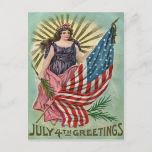 Lady Liberty Stars & Stripes Vintage 4th of July Postcard