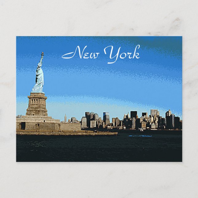 Lady Liberty Watches Over NYC (Art Version) Postcard (Front)