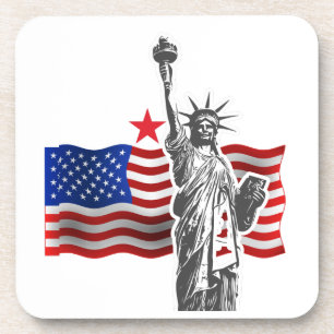 Lady Liberty With American Flag Coaster