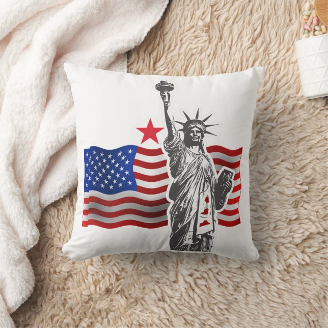 Lady Liberty With American Flag  Cushion (Blanket)
