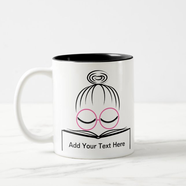 Lady Librarian with Glasses and a Book Two-Tone Coffee Mug (Left)