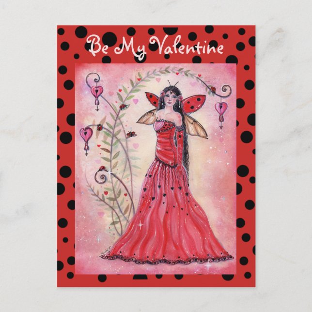 Lady love bug valentine fairy postcard by Renee (Front)