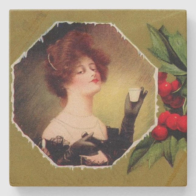 Lady Makes a Toast to Christmas Stone Coaster (Front)