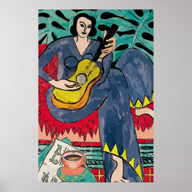 Lady Matisse with Guitar & Coffee Cup Poster (Front)