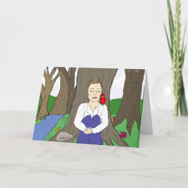 Lady Meditating in the Forest by a Tree Card (Front)