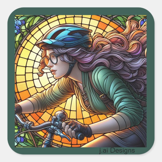 Lady Mountain Biker Square Sticker (Front)