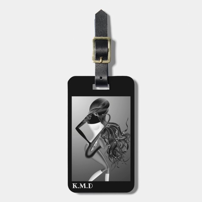 Lady Musician Saxophonist Luggage Tag (Front Vertical)