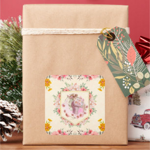Lady of Blossoms – Botanical Fantasy Artwork Square Sticker