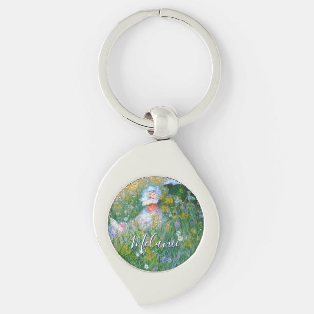 Lady of Claude Monet Painting Dans La Prairie Key Ring (Front)