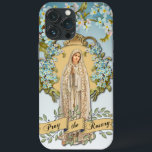 Lady of Fatima Virgin Mary Blue Floral Religious iPhone 13 Pro Max Case<br><div class="desc">Featuring a beautiful traditional Catholic vintage image of the Blessed Virgin Mary,  Our Lady of Fatima with blue forget-me-nots and a gold banner below that says PRAY THE ROSARY.</div>
