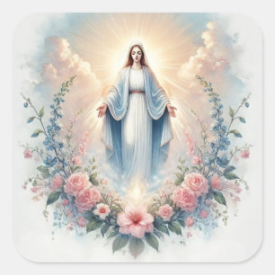 Lady of Grace Floral Mother Mary Religious Square Sticker