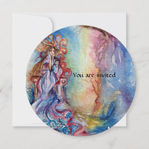 LADY OF LAKE vibrant bright blue pink purple white Invitation