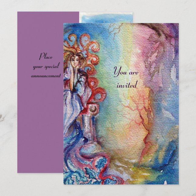 LADY OF LAKE vibrant bright blue pink violet white Invitation (Front/Back)