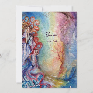 LADY OF LAKE , vibrant bright blue pink yellow Invitation