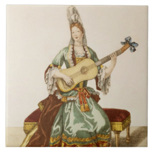 Lady of Quality Playing the Guitar, fashion plate, Ceramic Tile