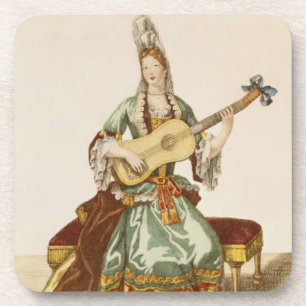 Lady of Quality Playing the Guitar, fashion plate, Coaster