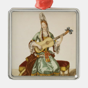 Lady of Quality Playing the Guitar, fashion plate, Metal Ornament