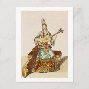 Lady of Quality Playing the Guitar, fashion plate, Postcard