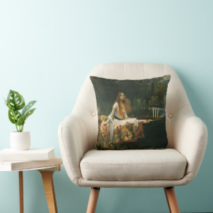 Lady of Shalott On Boat by John William Waterhouse Cushion