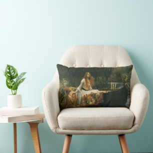 Lady of Shalott On Boat by John William Waterhouse Lumbar Cushion