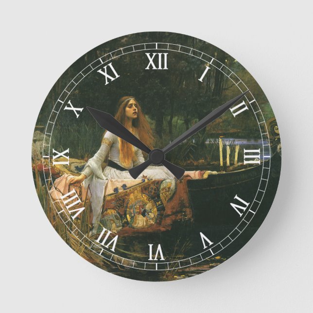 Lady of Shalott On Boat by John William Waterhouse Round Clock (Front)