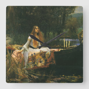 Lady of Shalott On Boat by John William Waterhouse Square Wall Clock
