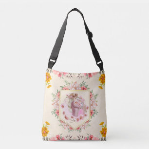 Lady of Spring Floral Portrait Illustration Crossbody Bag