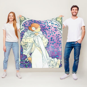 Lady of the Camelias, Alphonse Mucha Fleece Blanket
