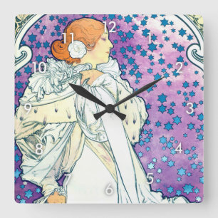 Lady of the Camelias, Alphonse Mucha Square Wall Clock