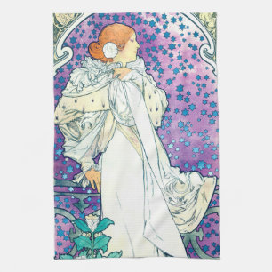 Lady of the Camelias, Alphonse Mucha Tea Towel