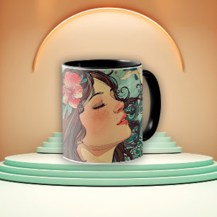 Lady of the Hibiscus Art Nouveau Mug