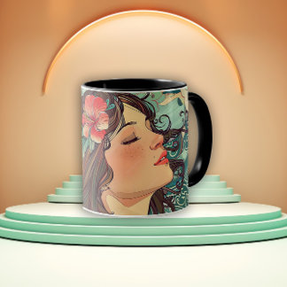 Lady of the Hibiscus Art Nouveau Mug