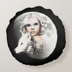 Lady of the Moon Round Cushion