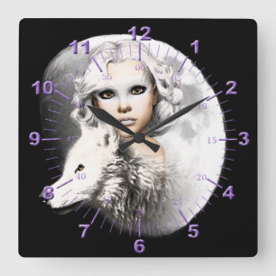 Lady of the Moon Square Wall Clock