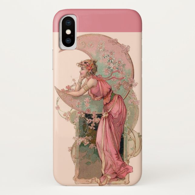 LADY OF THE MOON WITH FLOWERS IN PINK Case-Mate iPhone CASE (Back)