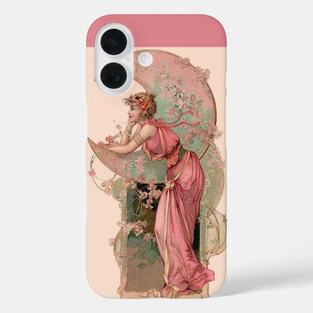 LADY OF THE MOON WITH FLOWERS IN PINK Case-Mate iPhone CASE (Back)