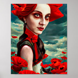 Lady of the Poppy Flowers fantasy original Art Poster