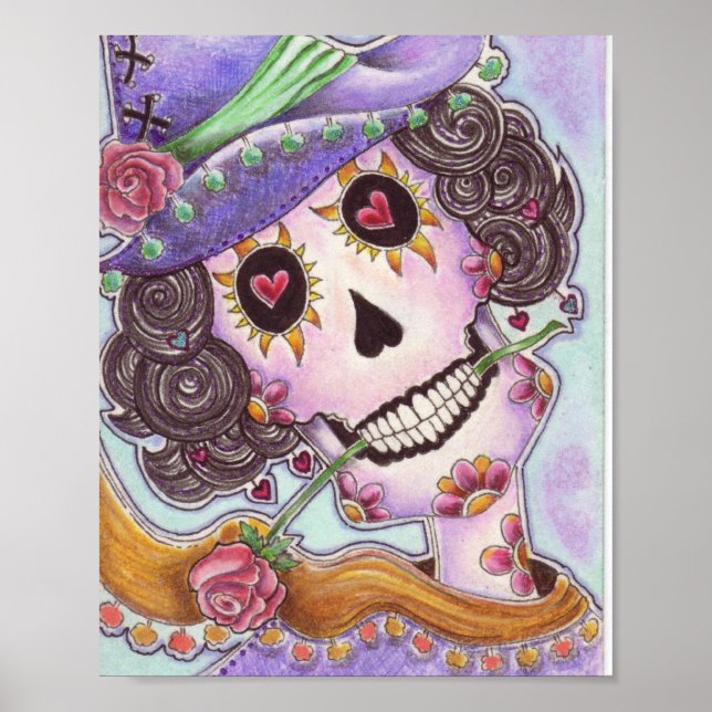 Lady Of The Roses Day Of The Dead Art Poster (Front)