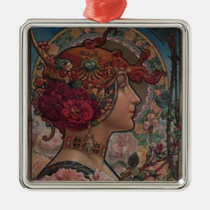 Lady of the roses metal ornament
