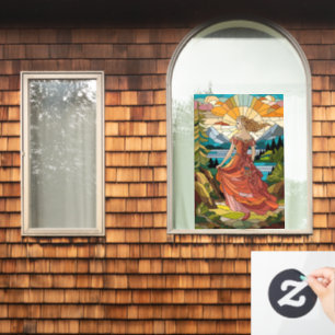 Lady of the Scenic Vista: Stained Glass Elegance