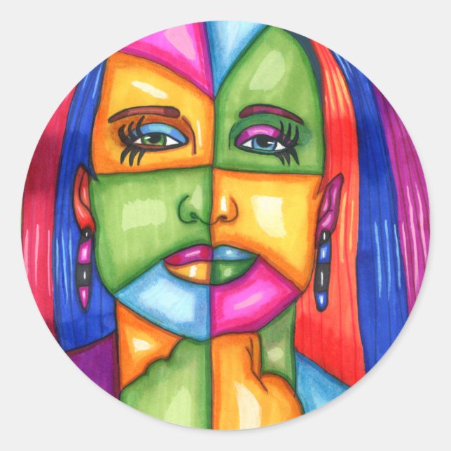 Lady Of The Stars Abstract Woman Original art  Classic Round Sticker (Front)