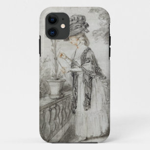 Lady on a Terrace Tending a Carnation Plant (black iPhone 11 Case