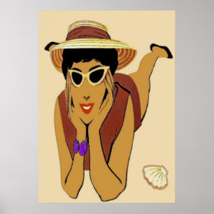 Lady on Beach Poster